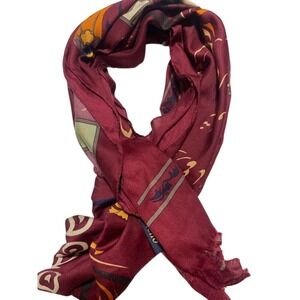 Vintage Macho Maroon Printed Scarf With Abstract & Calligraphy Design